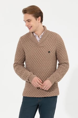 Erkek Camel  Şal Yaka Triko Kazak 50256664-VR122