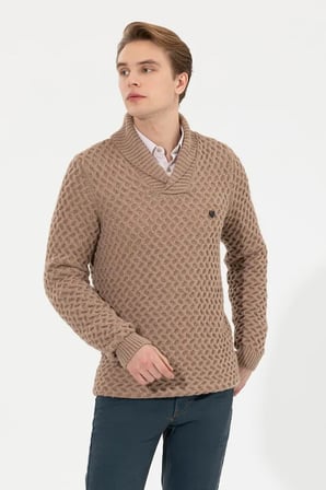 Erkek Camel  Şal Yaka Triko Kazak 50256664-VR122
