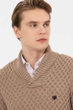 Erkek Camel  Şal Yaka Triko Kazak 50256664-VR122
