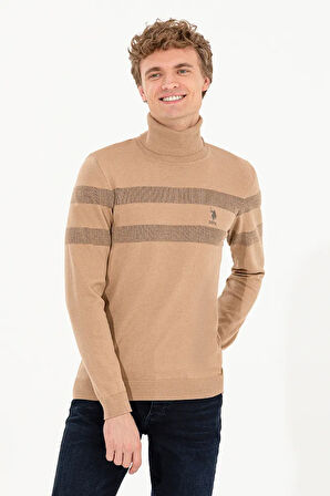 Erkek Camel Melanj Balıkçı Yaka Triko Kazak 50260561-VR122