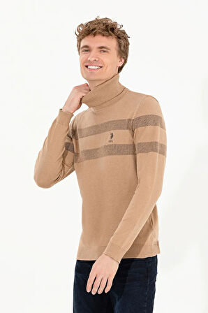 Erkek Camel Melanj Balıkçı Yaka Triko Kazak 50260561-VR122