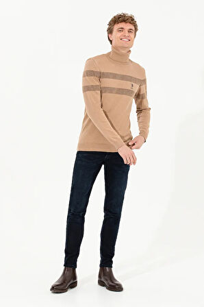 Erkek Camel Melanj Balıkçı Yaka Triko Kazak 50260561-VR122