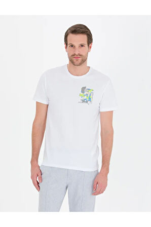 Beyaz Slim Fit Baskılı Bisiklet Yaka Tişört 50263926-vr013