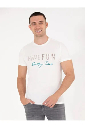  Slim Fit Baskılı Bisiklet Yaka Tişört 50263928-VR019