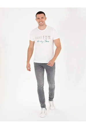  Slim Fit Baskılı Bisiklet Yaka Tişört 50263928-VR019