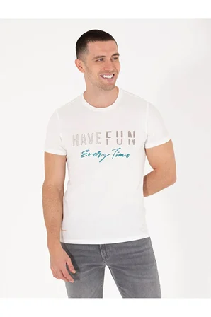  Slim Fit Baskılı Bisiklet Yaka Tişört 50263928-VR019