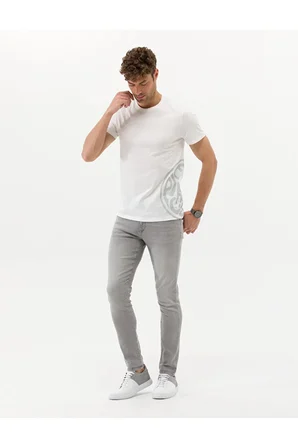  Slim Fit Baskılı Bisiklet Yaka Tişört 50264193-VR019