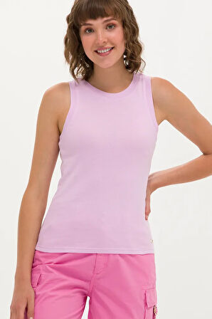 Kadın Manolya Bisiklet Yaka Kolsuz Tişört 50266320-VR211