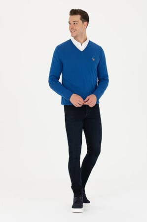 Erkek Slim Fit V Yaka Saks Kazak 50269006-VR045