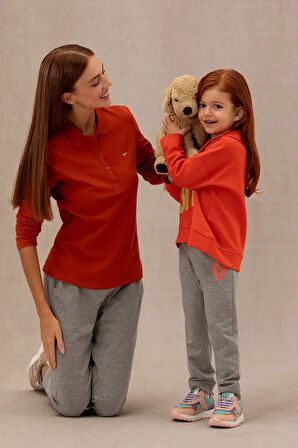 Kadın Kiremit Basic Polo Yaka Sweatshirt 50276160-VR031