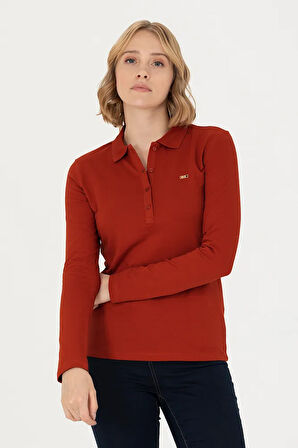 Kadın Kiremit Basic Polo Yaka Sweatshirt 50276160-VR031