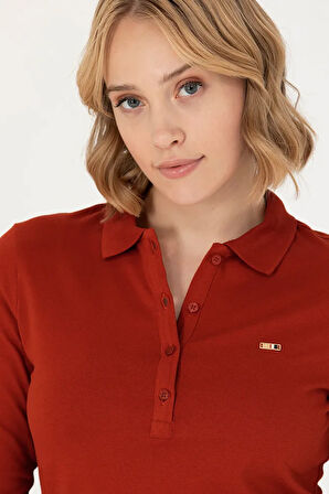 Kadın Kiremit Basic Polo Yaka Sweatshirt 50276160-VR031