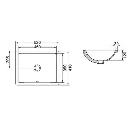 Turavit Hilton Kare Tezgâh Altı Lavabo 41x52 cm 5027