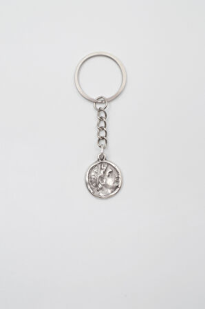 Yunan Antik Makedonya Kralı Büyük İskender Anahtarlık - Antik Gümüş Kaplama - Kadın Erkek