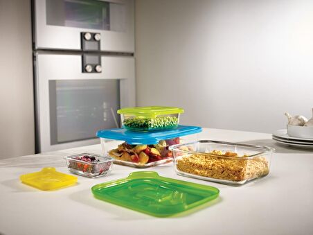 JJ Nest 4´lü Cam Saklama Kapları -Renkli