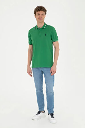 Erkek Regular Fit Polo Yaka Yeşil Basic Tişört 50284639-vr054