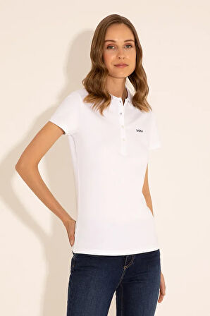 Kadın Beyaz Basic Polo Yaka Tişört 50285846-vr013