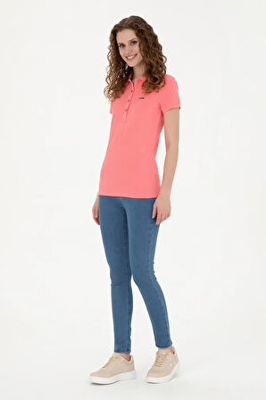 Kadın Neon Pembe Basic Polo Yaka Tişört 50285846-VR105