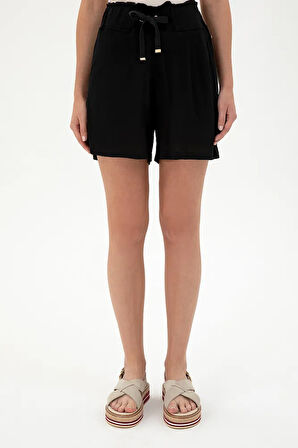 Kadın Siyah Örme Şort 50285884-VR046