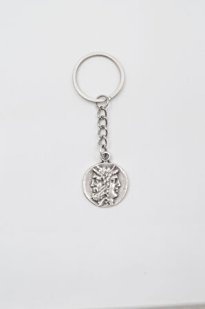 İki Yüzlü Janus Anahtarlık - Antik Gümüş Kaplama - Kadın Erkek