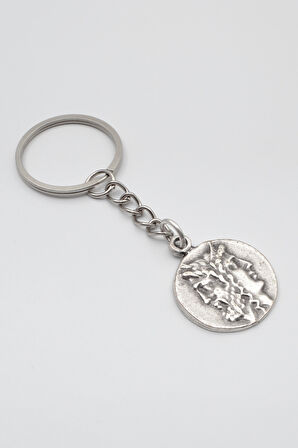 İki Yüzlü Janus Anahtarlık - Antik Gümüş Kaplama - Kadın Erkek