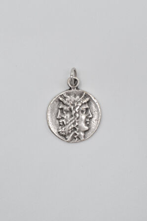 İki Yüzlü Janus Anahtarlık - Antik Gümüş Kaplama - Kadın Erkek