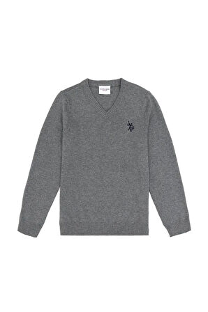 Erkek Çocuk Gri Melanj Basic V Yaka Kazak 50294200-vr086
