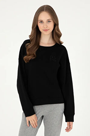 Kadın Siyah Basic Bisiklet Yaka Sweatshirt 50296919-vr046