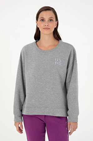 Kadın Gri Melanj Basic Bisiklet Yaka Sweatshirt 50296919-vr086