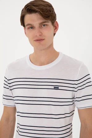 Erkek Slim Fit Bisiklet Yaka Beyaz Tişört 50299396-VR013
