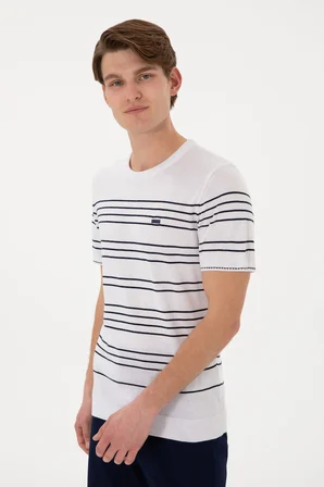 Erkek Slim Fit Bisiklet Yaka Beyaz Tişört 50299396-VR013
