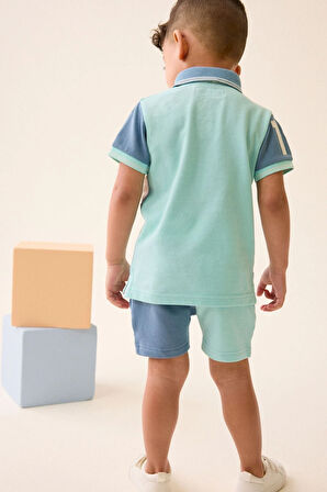Next Baby Pamuklu Colorblok Polo Yaka Kısa Kollu Alt Üst Takım