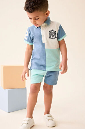 Next Baby Pamuklu Colorblok Polo Yaka Kısa Kollu Alt Üst Takım