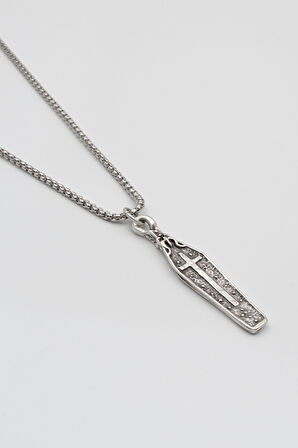 Gotik Haçlı Tabut Örme Zincir Kolye - Antik Gümüş Kaplama - Kadın Erkek - 60 cm