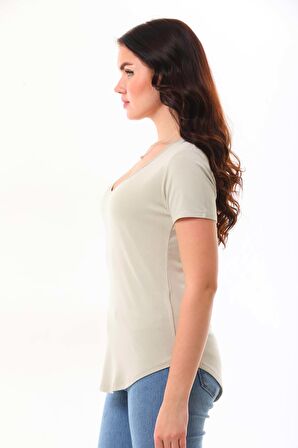 Extra Yumuşak Viscon Tişört-Bej