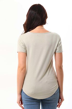 Extra Yumuşak Viscon Tişört-Bej