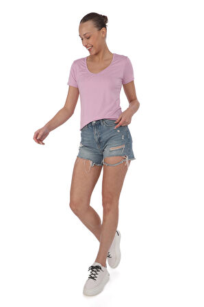 Extra Yumuşak Viscon Tişört-Lavanta Pembesi 