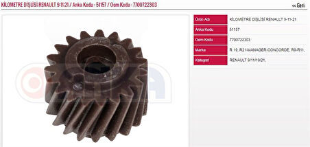 KİLOMETRE DİŞLİSİ RENAULT R9/R11/R21