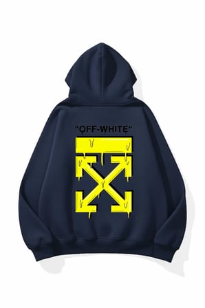 Unisex Yumuşak Dokulu Off White Baskılı Tasarım Oversize 3 İplik Hoodie Sweatshirt