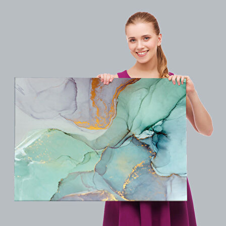 Mürekkep ve Alkol Elementleri ile Mermer Deseni Verilmiş Kanvas Tablo-5030