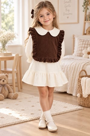 Çocuk Elbise ve Süveter Set İkili Takım Pamuklu Bebe Yaka