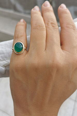 Nostalji Yeşil Taşlı Altın Yüzük