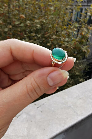 Nostalji Yeşil Taşlı Altın Yüzük