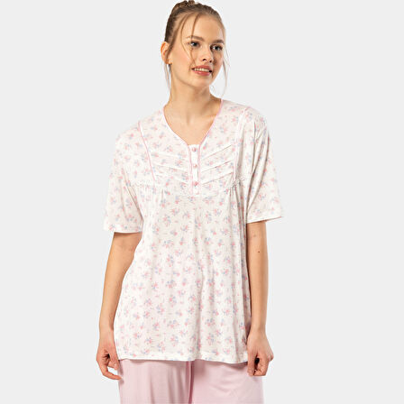 Empirme Patlı Battal Kısa Kollu Pijama Takım 3369/Pembe