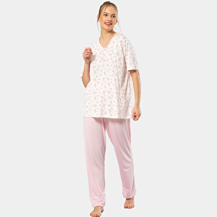 Empirme Patlı Battal Kısa Kollu Pijama Takım 3369/Pembe