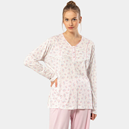 Empirme Patlı Battal Uzun Kollu Pijama Takım 3366/Pembe