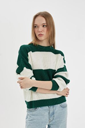 DeFacto Coool Oversize Geniş Kalıp Bisiklet Yaka Çizgili Triko Kazak X4931AZ24WNGN505