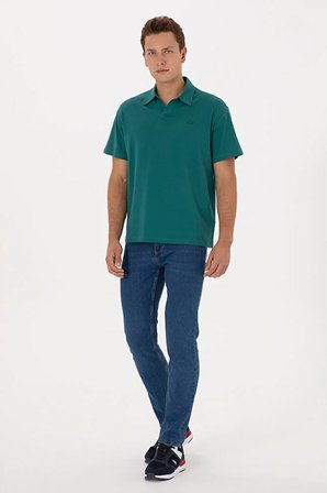 Erkek Comfort Fit K Yaka Koyu  Tişört 50324787-VR101