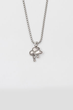 Bulut ve Yağmur Damlası Örme Zincir Kolye - Antik Gümüş Kaplama - Kadın Erkek - 60 cm