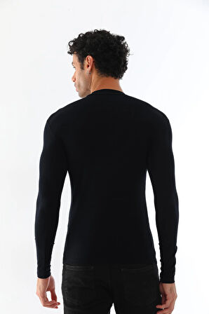 Erkek Dik Yaka Slim Fit Pamuk Likra Tişört 2'li Paket Siyah-Beyaz-Siyah-Beyaz